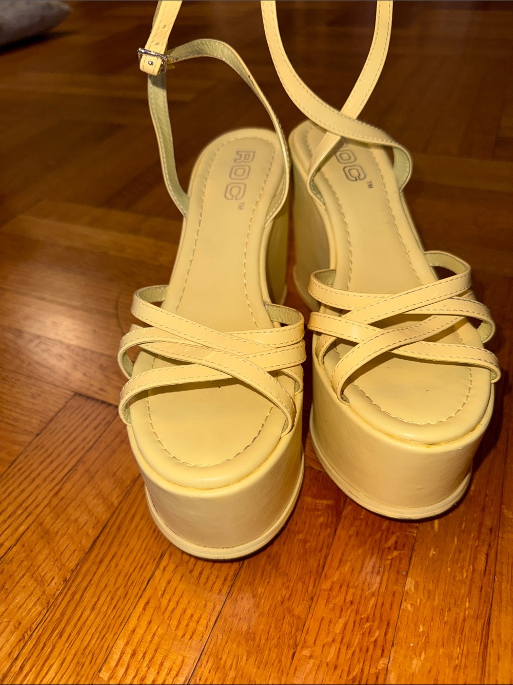 Yellow Platform Strappy Sandals with Ankle Strap